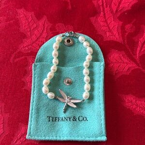 Tiffany & Co 18K white gold dragonfly with diamond  & pearls bracelet rare item